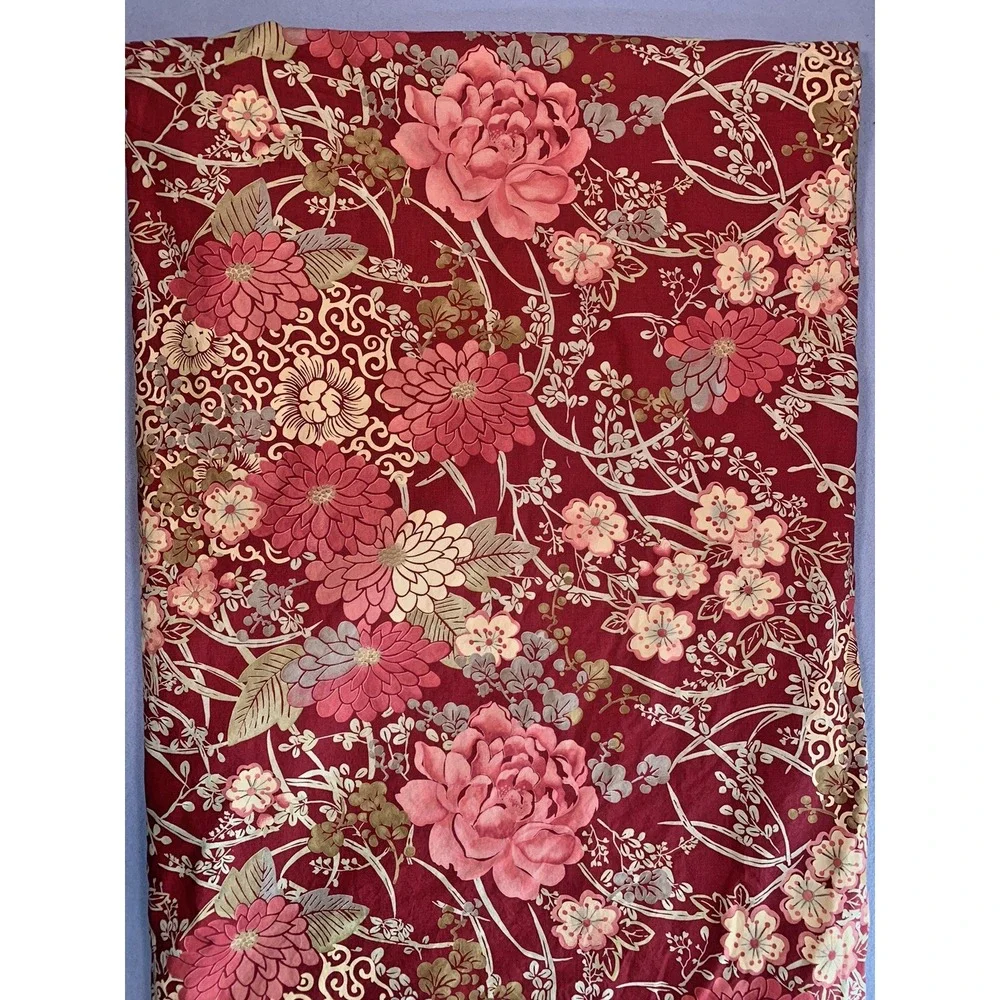 Pottery Barn Dahlia Floral King Duvet Cover Red Cotton Bedding Green Brown